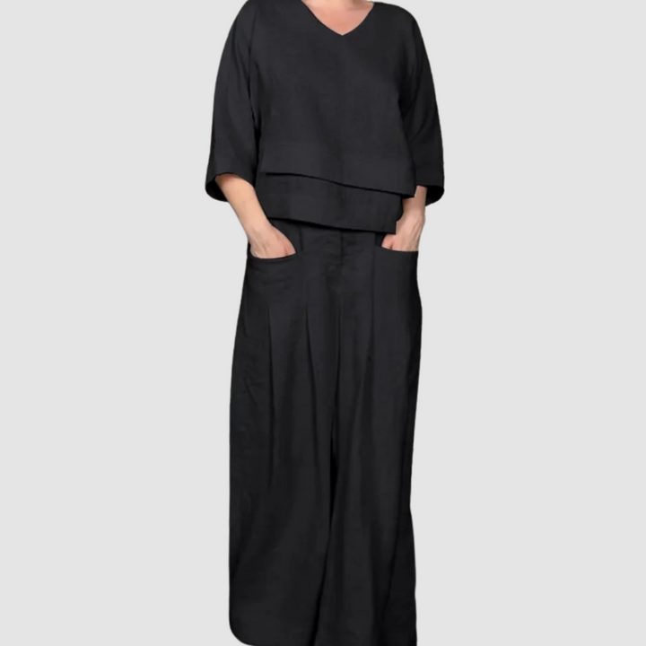 Vina | Conjunto Relajado de 2 Piezas – Top Asimétrico y Pantalones de Pierna Ancha