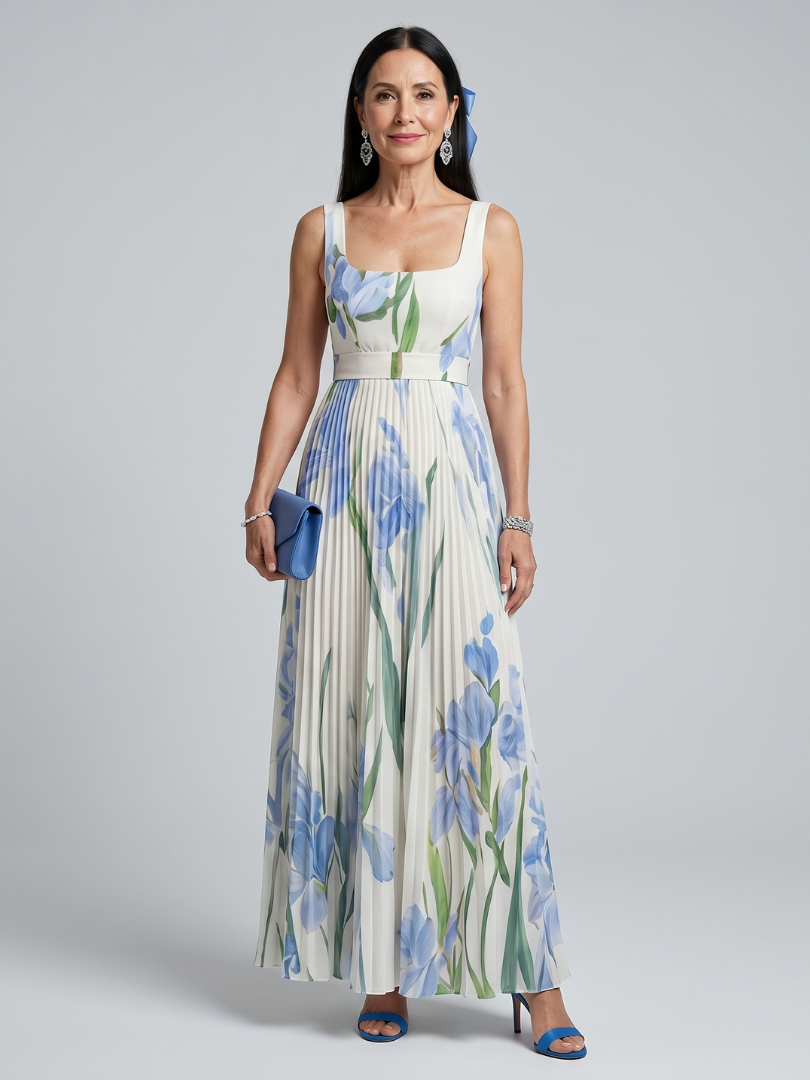 Bárbara | Vestido Midi Escote Cuadrado Floral