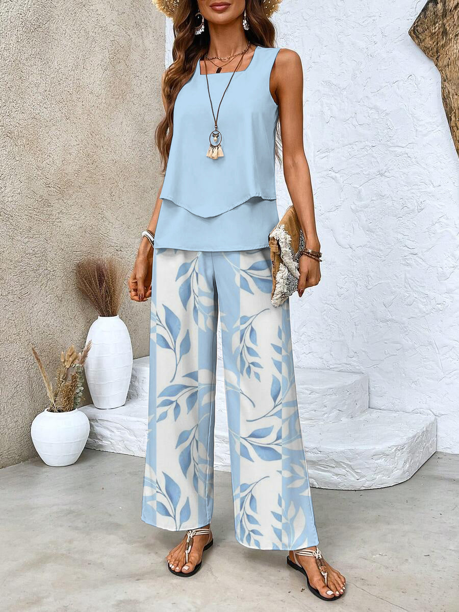 Juliette | Conjunto Elegante de Dos Piezas – Blusa Fluida y Pantalones de Pierna Ancha