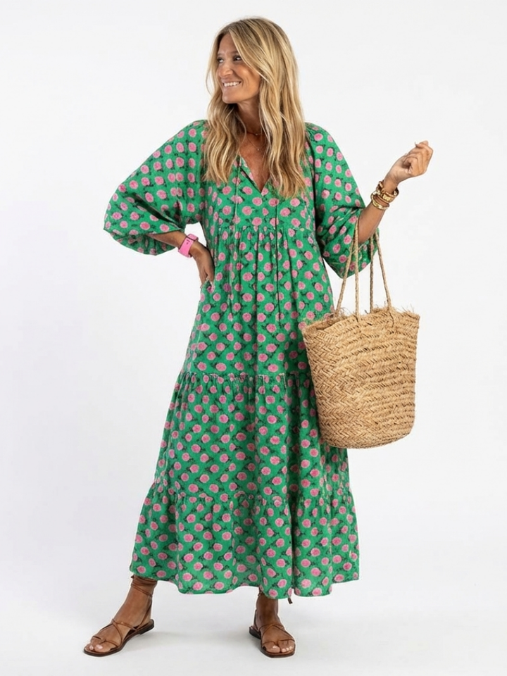 Herminia | Vestido Midi Floral con Escote en V