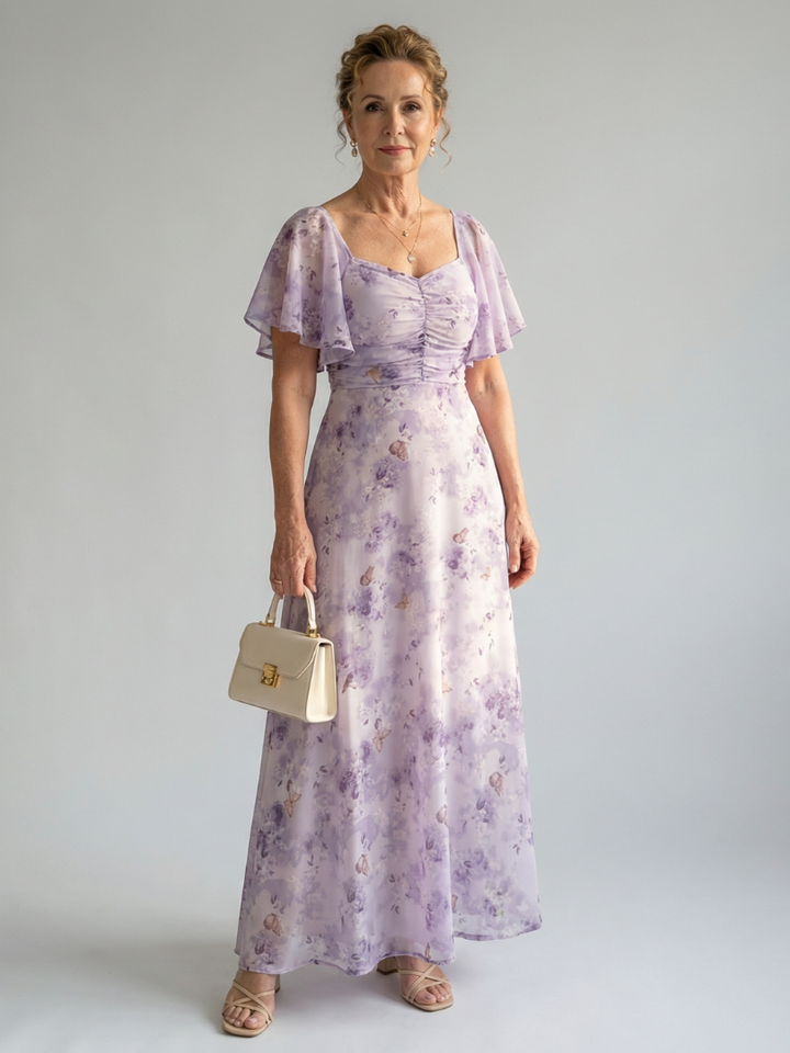 Estefanía | Vestido Midi Floral con Mangas Flutter
