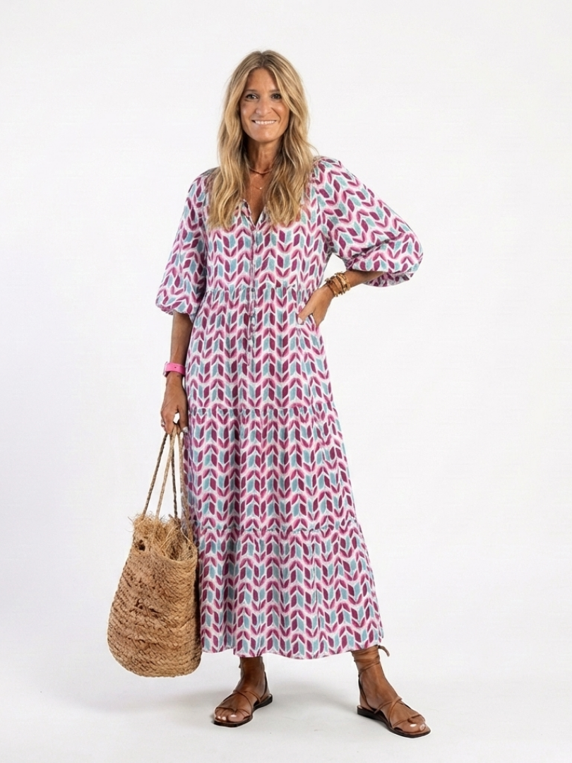 Alicia | Vestido Midi Geométrico de Manga Larga
