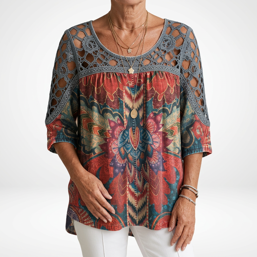 Manuela | Blusa Boho Étnica Estampada