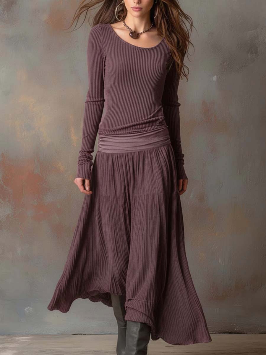 Zenaida | Vestido Maxi de Punto Acanalado Vintage