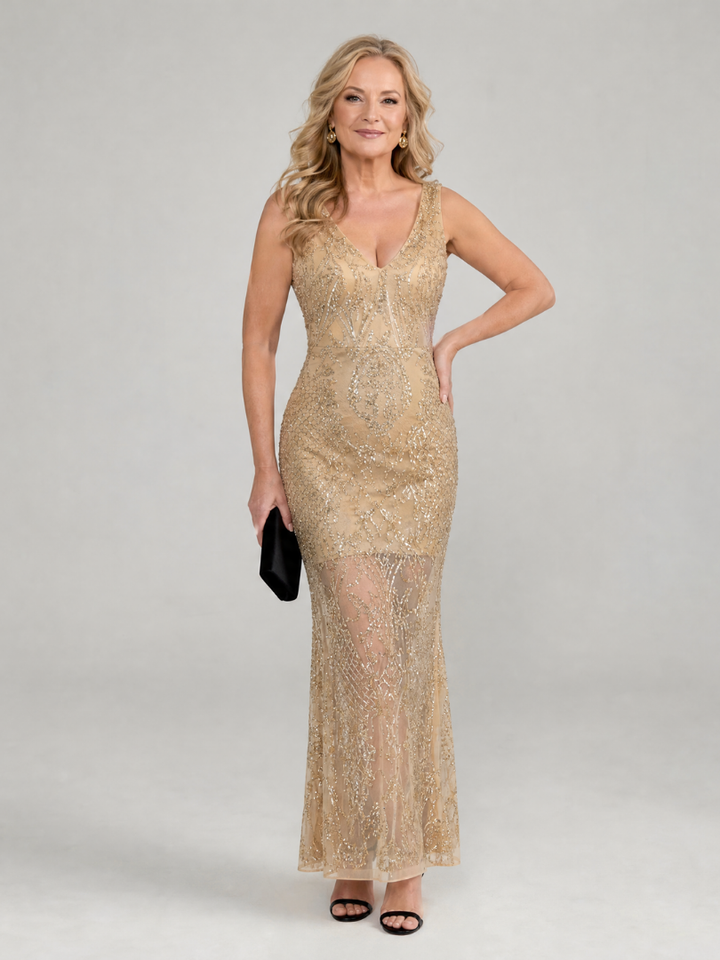 Priscila | Vestido Midi con Lentejuelas y Transparencias
