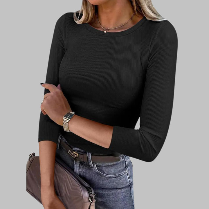 Davina | Top Casual Liso de Cuello Redondo Ajustado