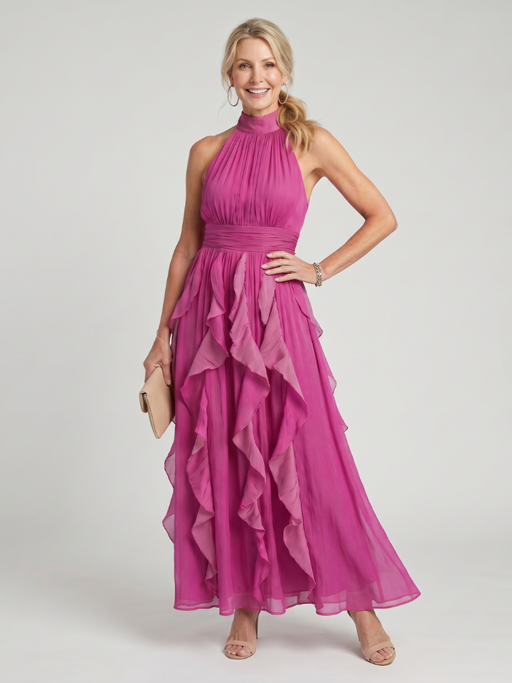 Vera | Vestido Largo de Volados con Cuello Alto