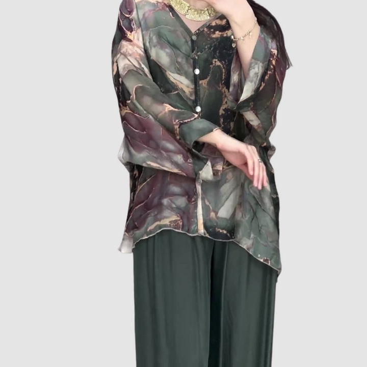 Aurora | Conjunto Elegante Impreso de Dos Piezas – Conjunto Floral de Comodidad