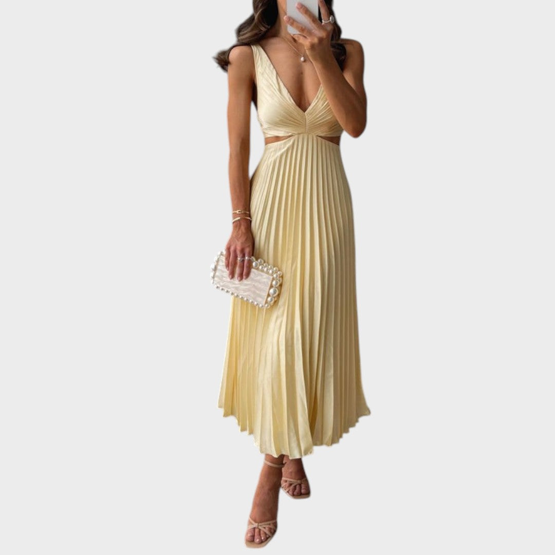 Noa | Vestido Largo Plisado con Escote en V