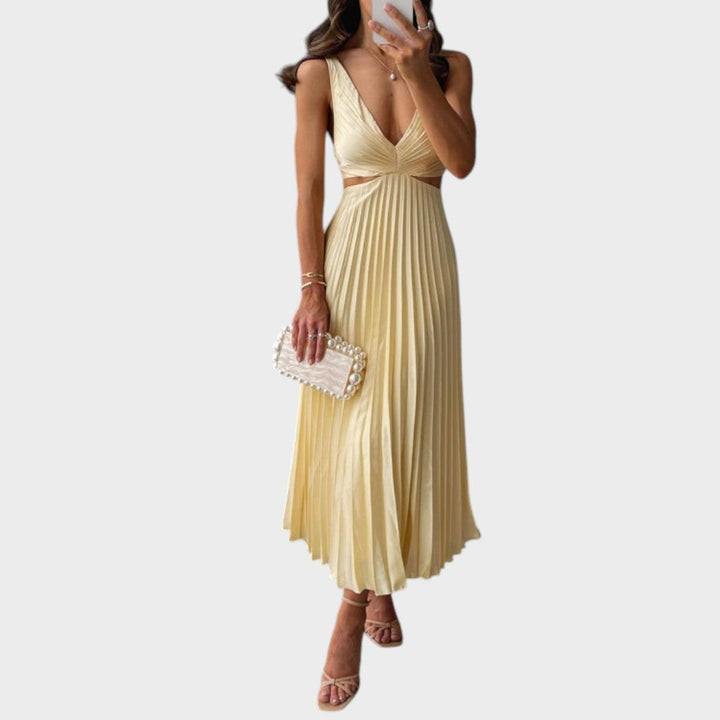 Noa | Vestido Largo Plisado con Escote en V