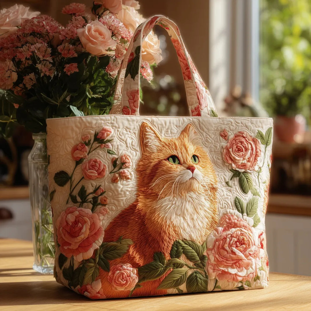Cartera Artesanal | Gato Naranja con Rosas