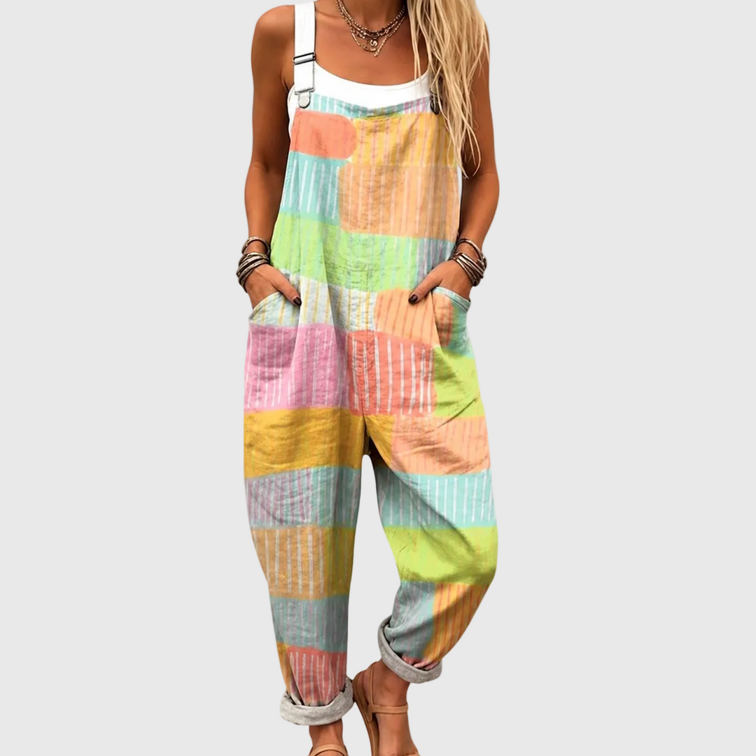 Heidrun | Pantalón de tirantes en look patchwork