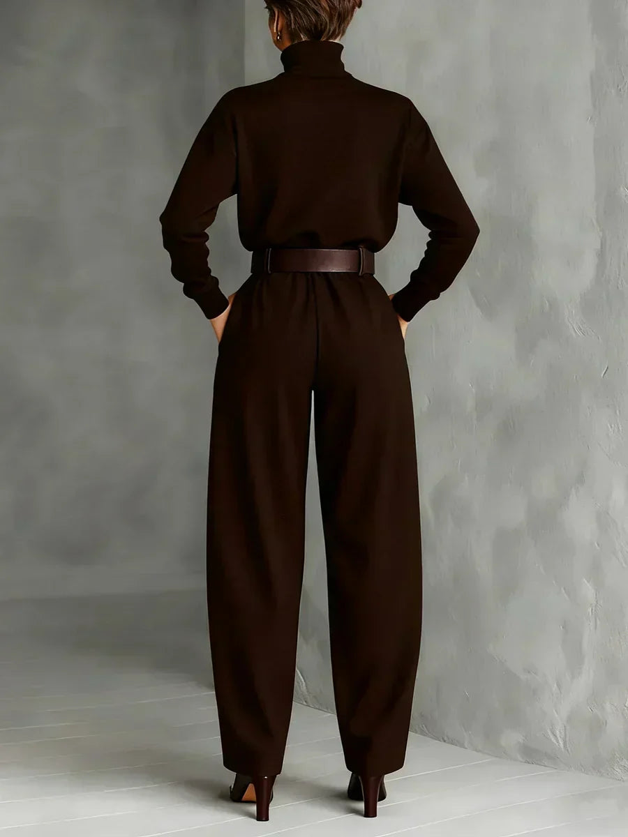 Jessica | Conjunto Elegante de Top y Pantalones de Pierna Recta – Suéter de Cuello Alto Ajustado y Pantalones a Medida