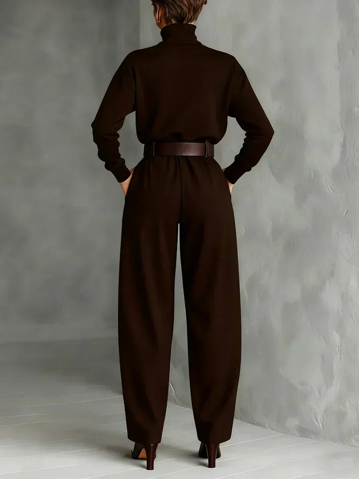 Jessica | Conjunto Elegante de Top y Pantalones de Pierna Recta – Suéter de Cuello Alto Ajustado y Pantalones a Medida