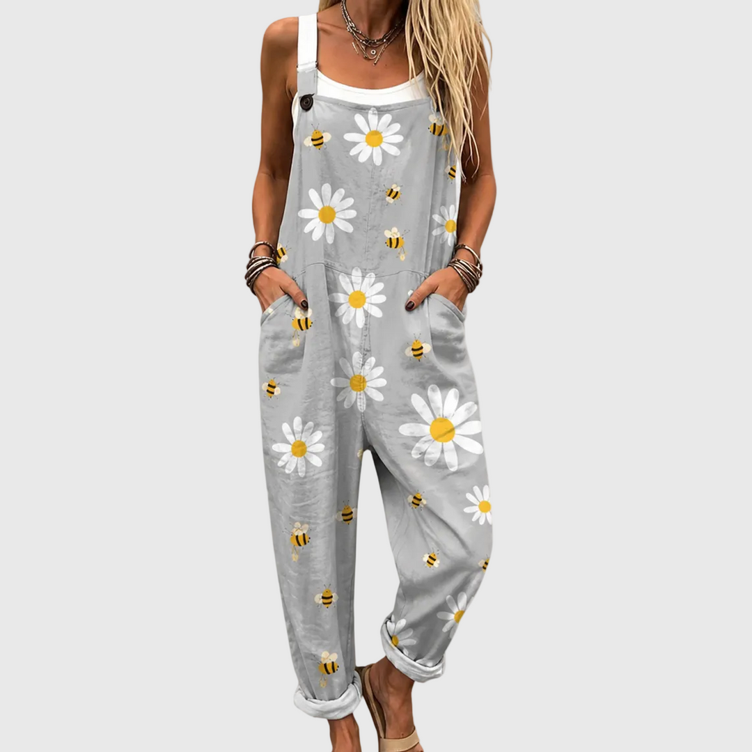 Mathilde | Pantalón de tirantes con margaritas y abejorros