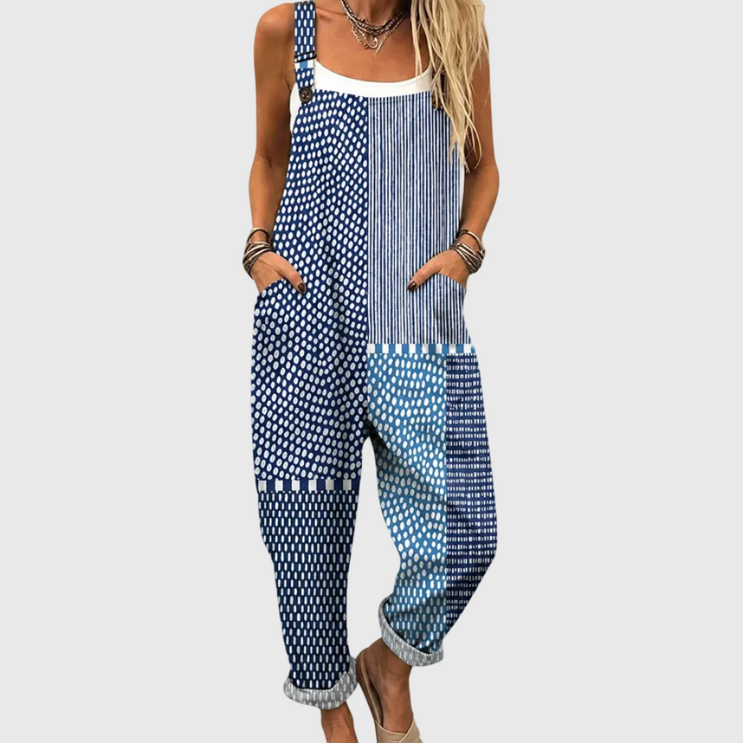 Leonie | Pantalón de tirantes de patchwork con puntos y rayas