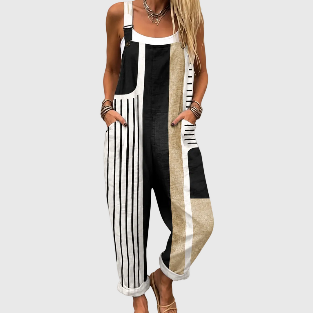 Hanna | Pantalón de Tirantes Gráfico Negro-Blanco-Beige