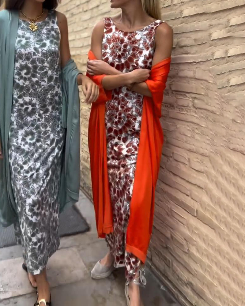 Veronica | Conjunto Elegante de Dos Piezas – Vestido Maxi Fluido y Chaqueta Ligera