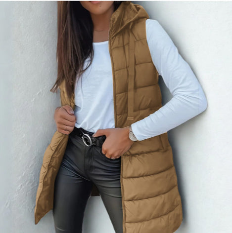 Rain | Chaleco Largo Puffer Sin Mangas con Capucha