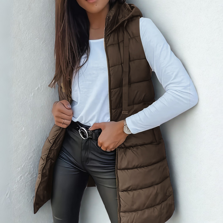 Rain | Chaleco Largo Puffer Sin Mangas con Capucha