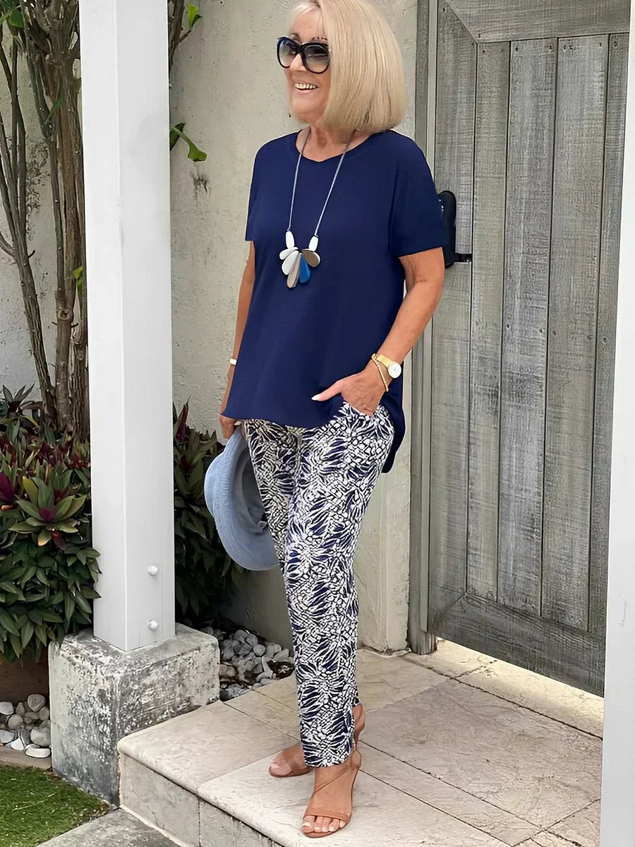 Conjunto Suelto de Dos Piezas Leticia – Top de Corte Relajado y Pantalones Fluidos
