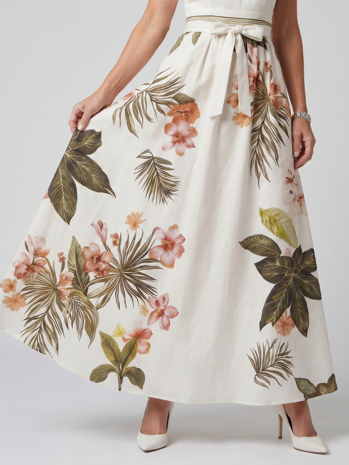 Camila | Vestido Largo Halter Botánico