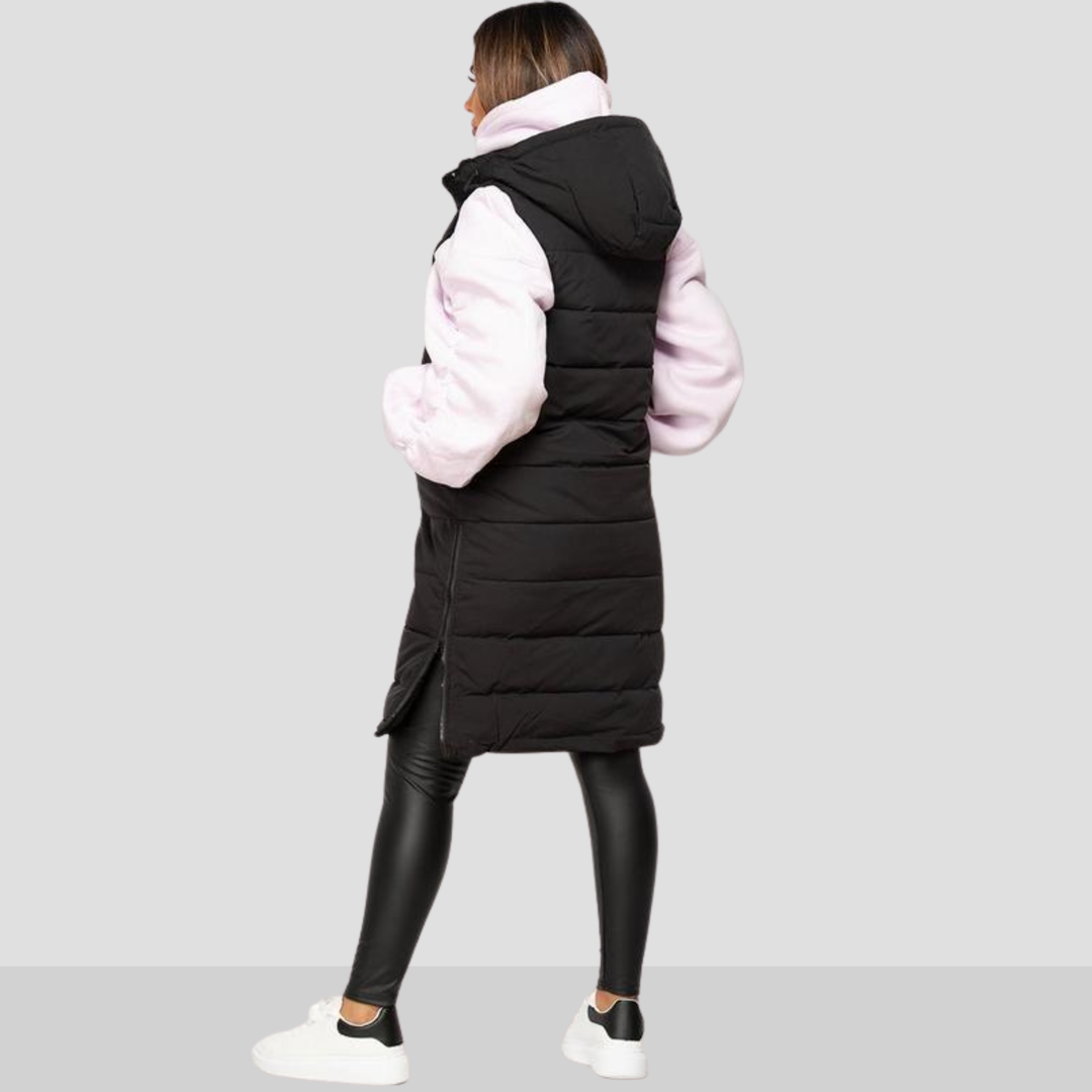 Sidra | Puffer Largo con Capucha Acolchado Negro Cómodo