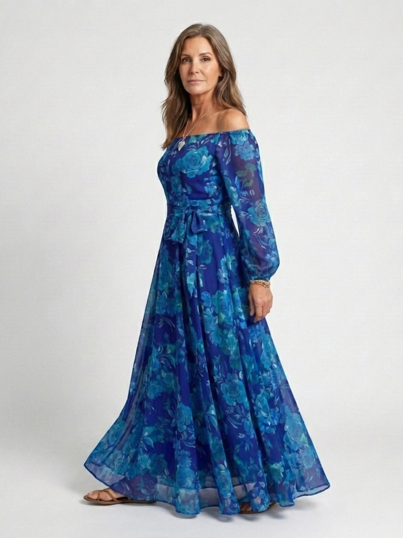 Angélica | Vestido Maxi Floral con Hombros Descubiertos