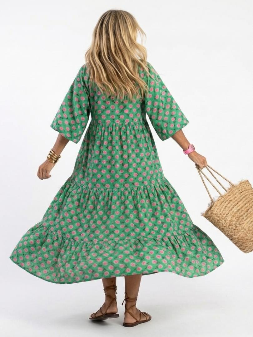 Herminia | Vestido Midi Floral con Escote en V