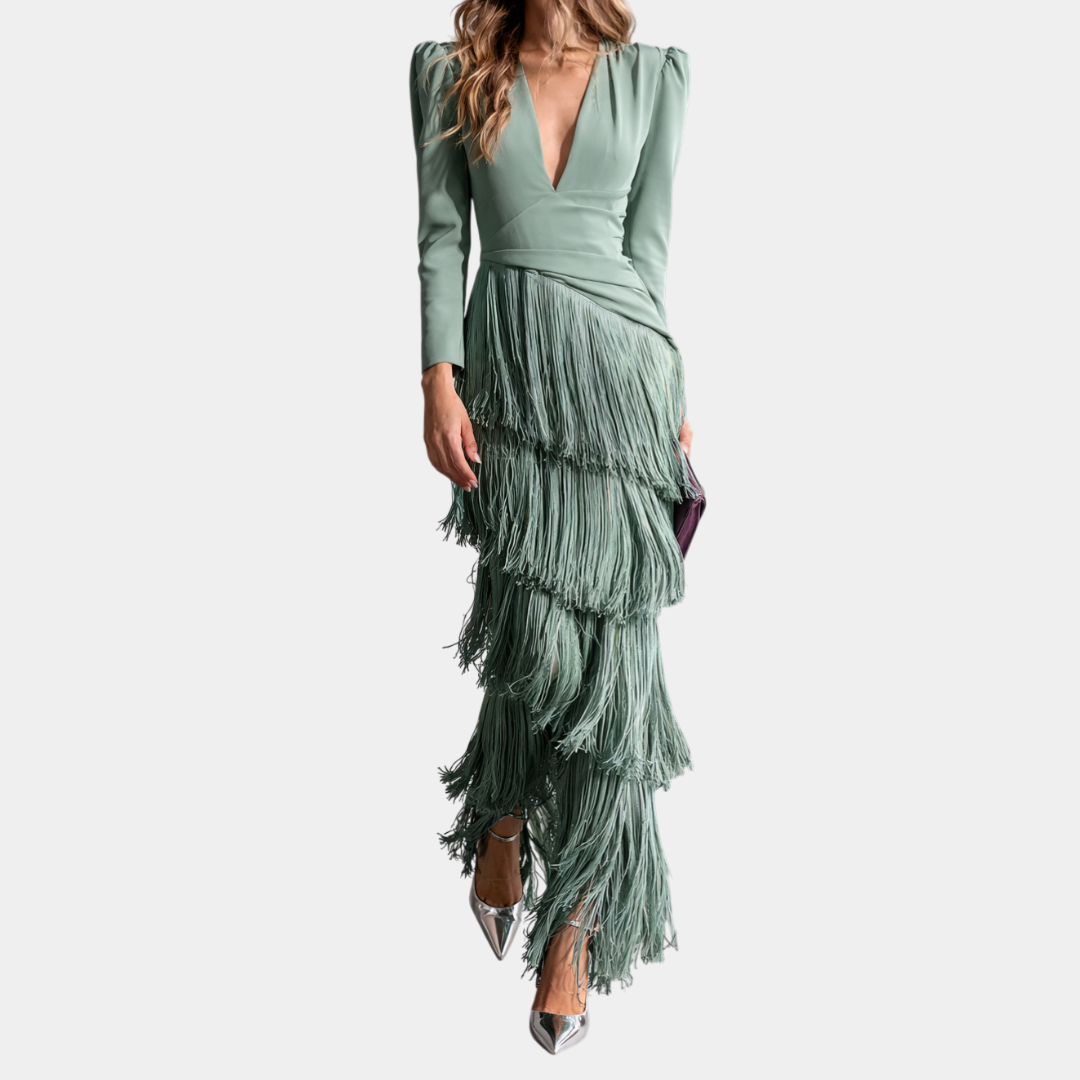 Magalí | Vestido Midi con Mangas de Flecos