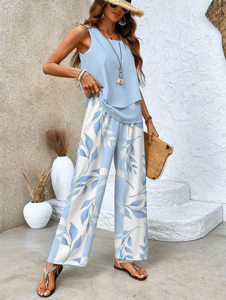 Juliette | Conjunto Elegante de Dos Piezas – Blusa Fluida y Pantalones de Pierna Ancha