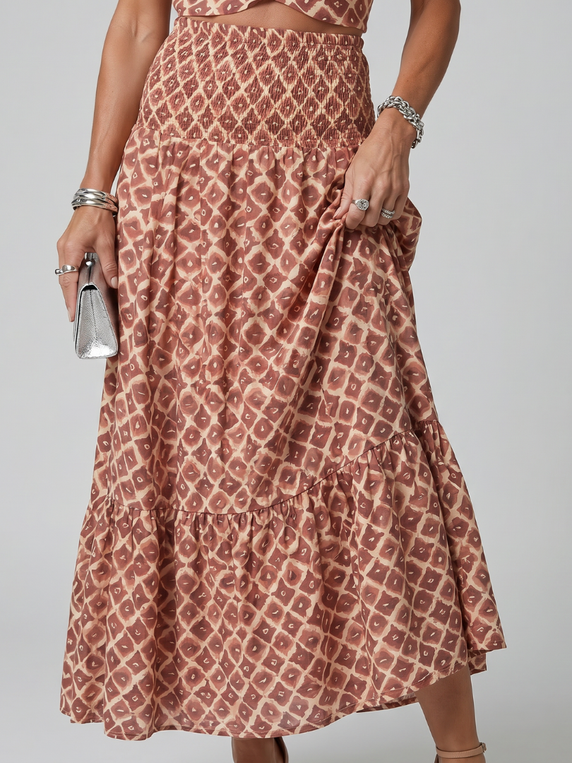 Pilar | Vestido Midi Halter con Estampado Geométrico