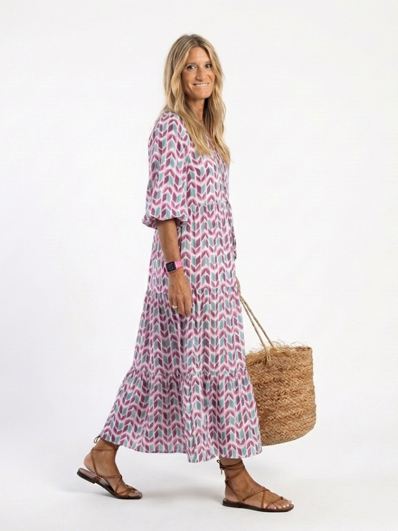 Alicia | Vestido Midi Geométrico de Manga Larga