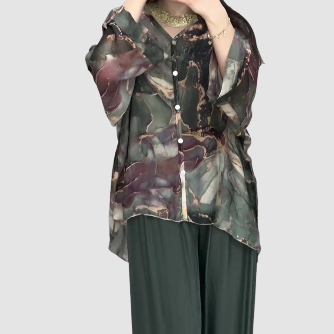 Aurora | Conjunto Elegante Impreso de Dos Piezas – Conjunto Floral de Comodidad
