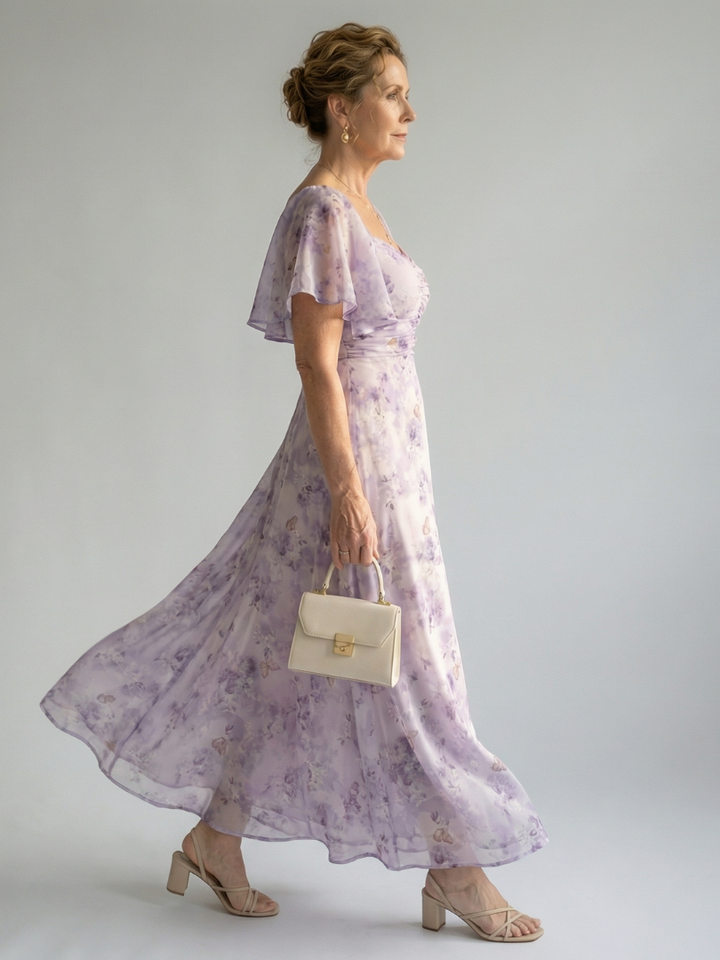 Estefanía | Vestido Midi Floral con Mangas Flutter