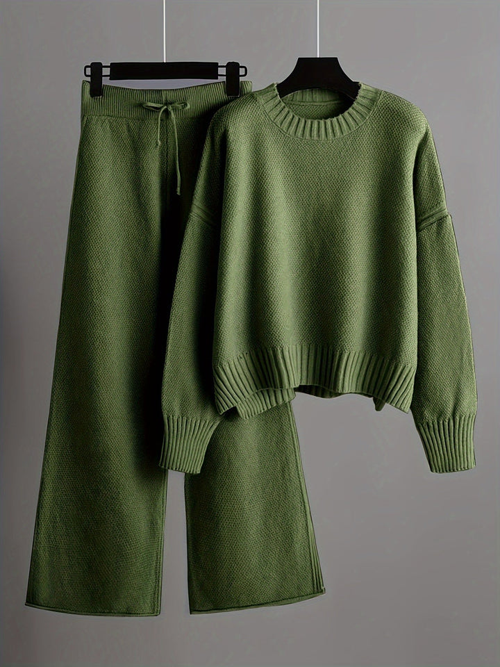 Conjunto de Ropa de Casa de Punto Acogedor Emily – Suéter Relajado y Pantalones de Pierna Ancha