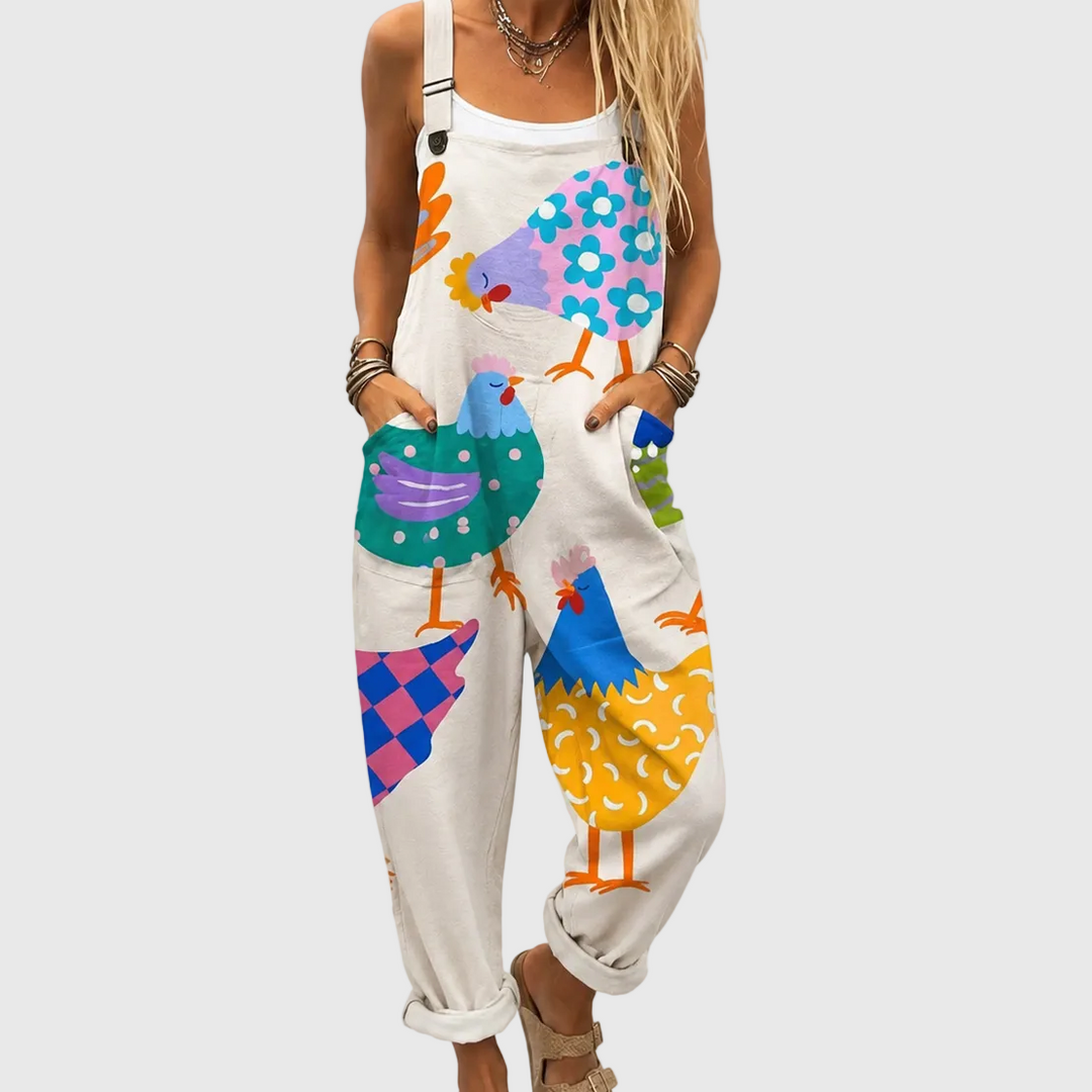 Verena | Mono con gallinas de Pop-Art en crema