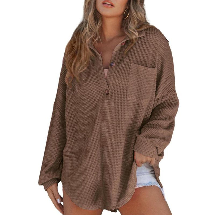 Rhannon | Suéter de Manga Larga de Cuello en V de Waffle Oversized Casual