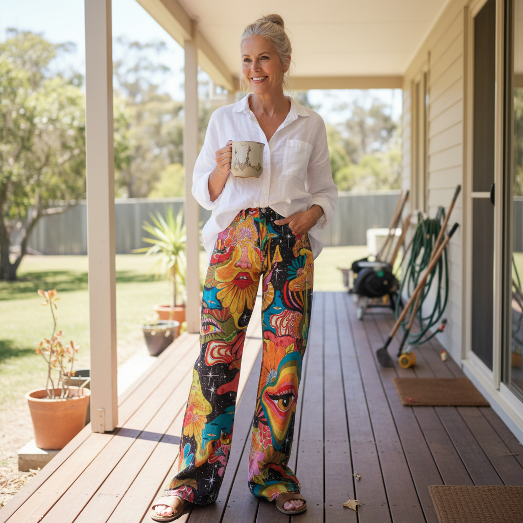 Gaia | Pantalones de Pierna Ancha en Tonos Tierra Boho
