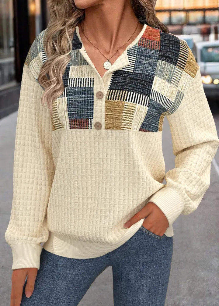 Cecilia | Suéter con Botones de Patchwork Tejido