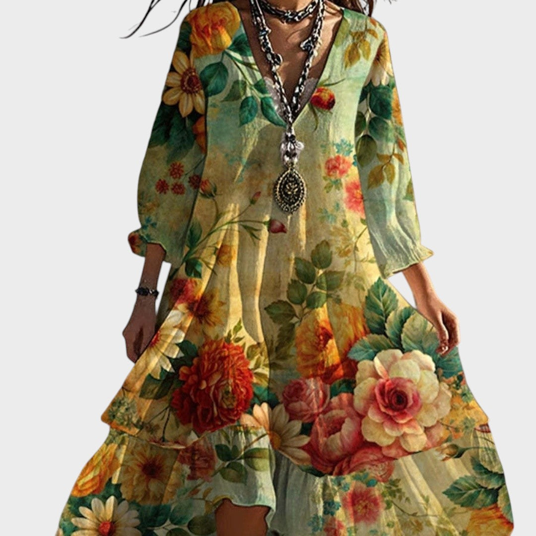 Lourdes | Vestido Boho Floral con Escote en V