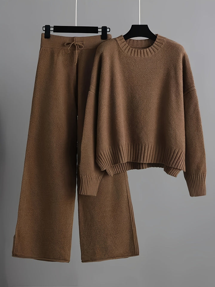 Conjunto de Ropa de Casa de Punto Acogedor Emily – Suéter Relajado y Pantalones de Pierna Ancha