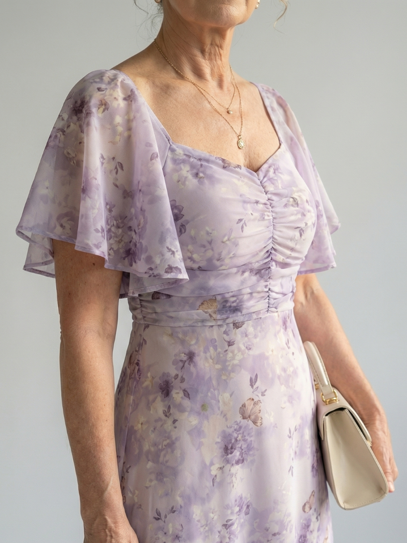 Estefanía | Vestido Midi Floral con Mangas Flutter