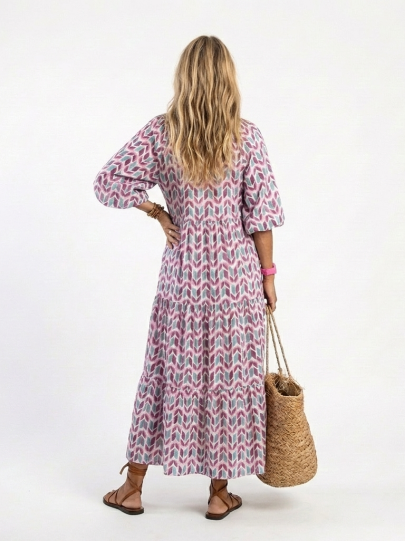 Alicia | Vestido Midi Geométrico de Manga Larga