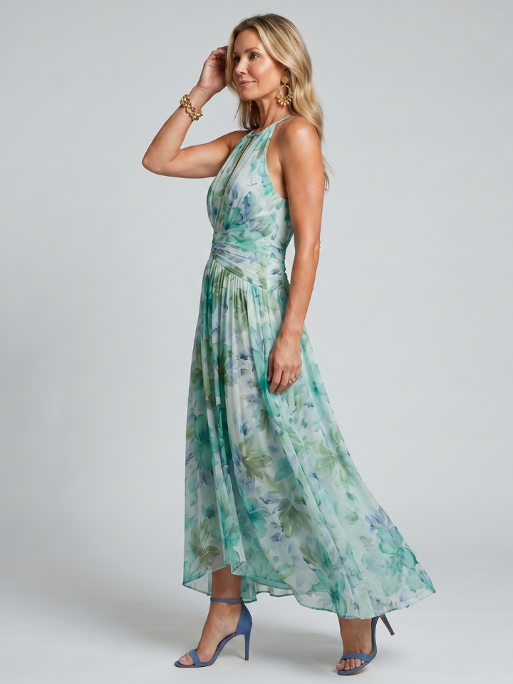 Luana | Vestido Midi Halter Plisado Floral