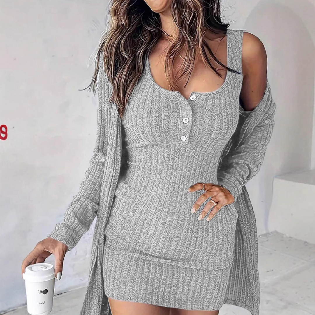 Willa | Abrigo de Vestido de Dos Piezas con Rayas Elegante