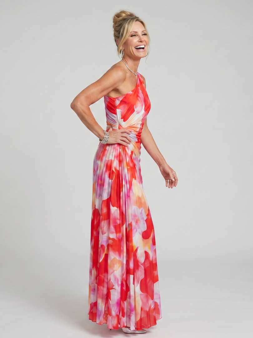 Nadia | Vestido Midi de Un Hombro Plisado