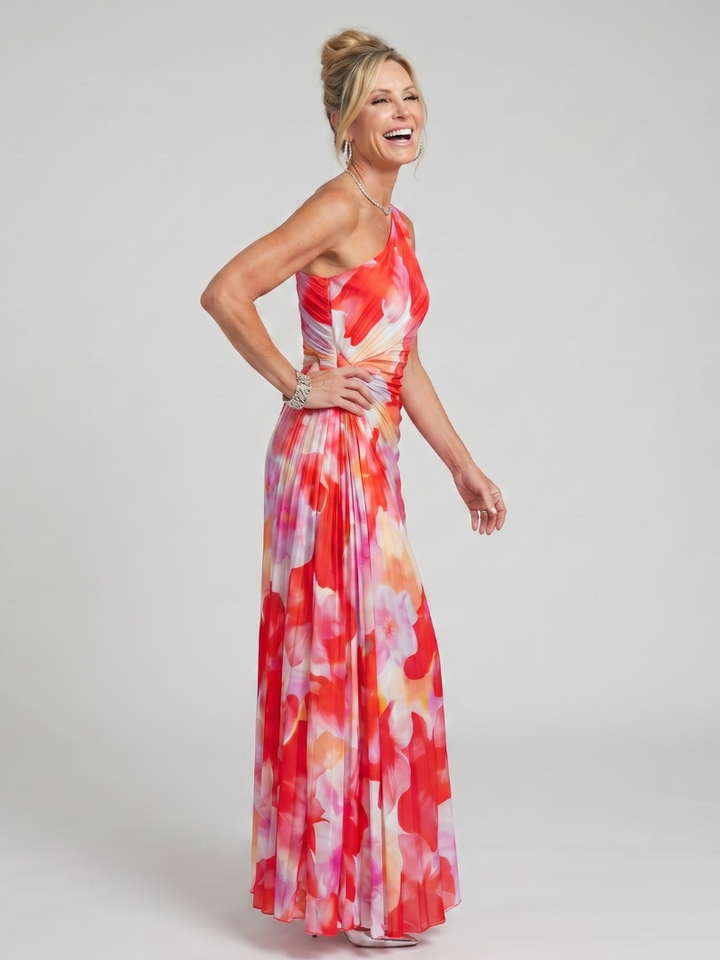 Nadia | Vestido Midi de Un Hombro Plisado