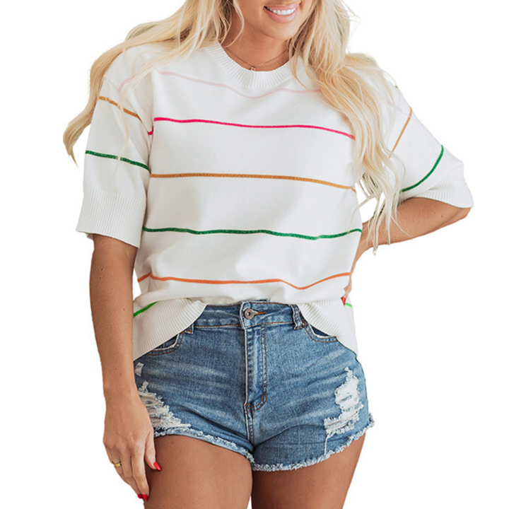 Rexandra | Top Ligero de Cuello Redondo a Rayas
