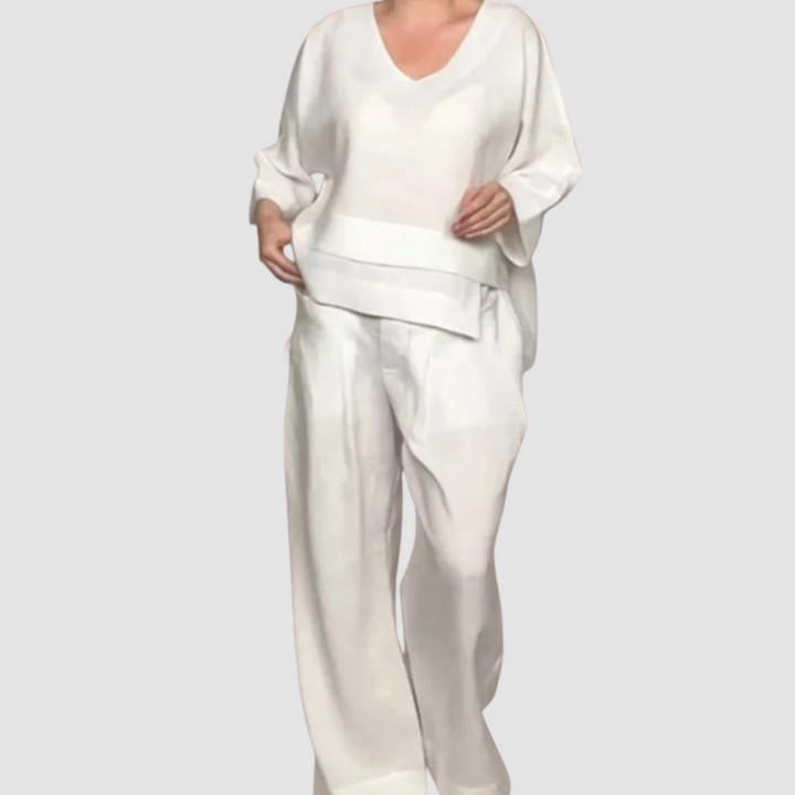 Vina | Conjunto Relajado de 2 Piezas – Top Asimétrico y Pantalones de Pierna Ancha